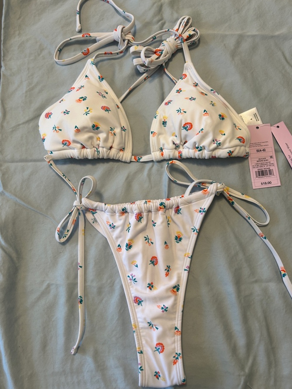 Wild fable White Floral Triangle String Bikini Set